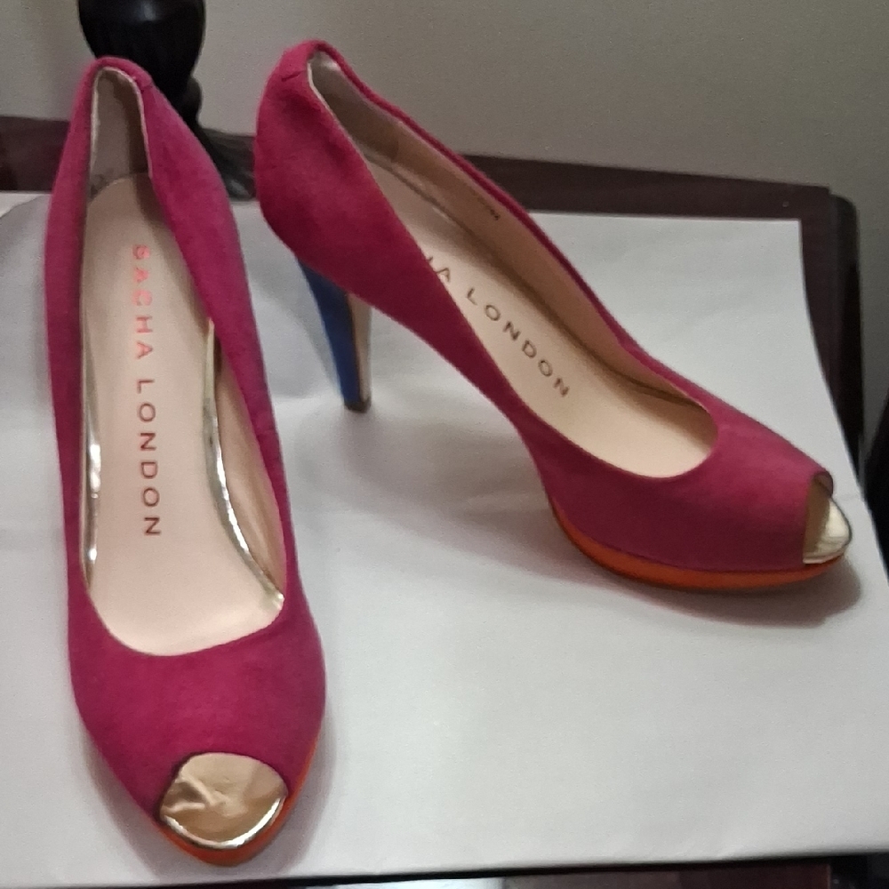 Sacha London Fuchsia and Orange Peep-Toe Heels